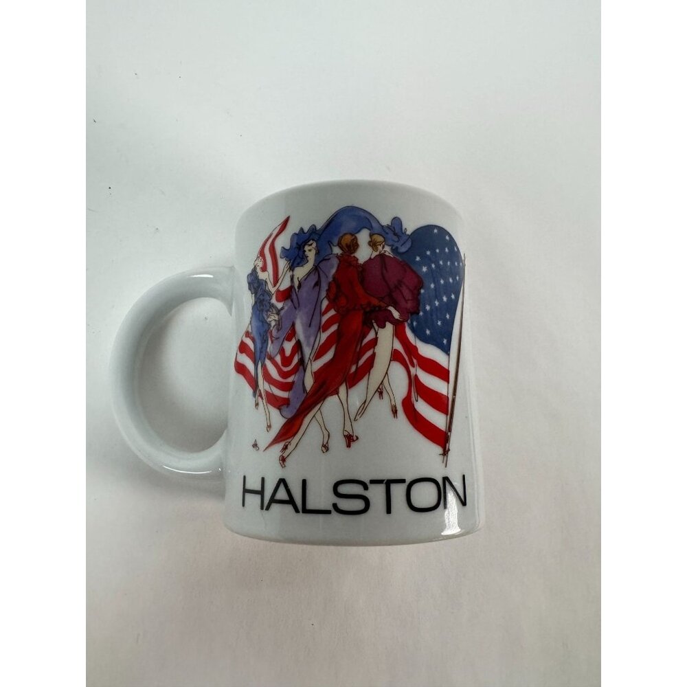 Vintage Halston Mug With Fashion Illustration And American Flags